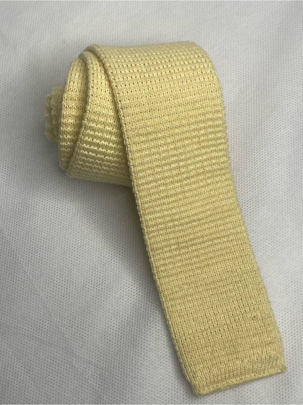 Vintage Wembley 100% Cotton Knit Tie Slim Square Necktie Cream Off White 2”